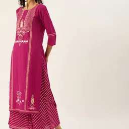 Varanga Women Magenta Ethnic Motifs Printed Panelled Kurta with Palazzos image 5