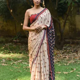 Suta Beige Cotton Floral Print Saree Without Blouse-image-0