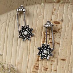 Teejh Ethnic Ridhima White Stone Silver Oxidsed Ear Cuff Earrings-picture-27
