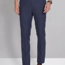AD by Arvind Dark Blue Slim Fit Flat Front Trousers-picture-10