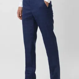 Peter England Navy Slim Fit Checks Trousers image 3