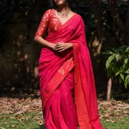 Suta Pink Cotton Woven Saree Without Blouse-image-77