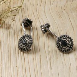 Teejh Ethnic Nitara Black Stone Silver Oxidized Ear Cuff Earrings-picture-22