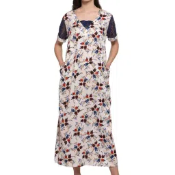 PATRORNA Cream Floral Print Nighty-image-11
