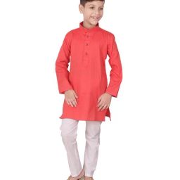Pro-Ethic Style Developer Kids Coral & White Solid Full Sleeves Kurta with Pyjamas-picture-22