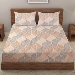 THE little BIG STORE Beige & Grey Geometric 260 TC King Bedsheet with 2 Pillow Covers-picture-36