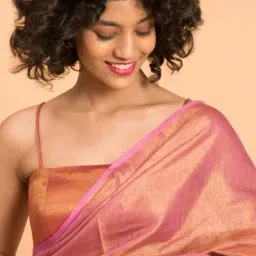 Suta Pink Linen Woven Saree Without Blouse image 5