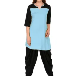 PATRORNA Black & Light Blue Regular Fit Kurta-image-2