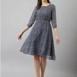 KERI PERRY Navy Printed Fit & Flare Dress-picture-19