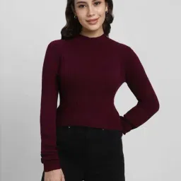 Forever 21 Maroon Striped Sweater-image-51
