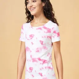Ajile by Pantaloons White & Pink Cotton Printed Sports T-Shirt image 3
