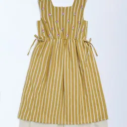 Utsa Kids by Westside Mustard Striped A-Line Cotton-Blend Dress-picture-15