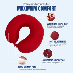 PILLOW TREE Red Memory Foam Filled Faux Velvet Lightweight Travel Pillow-picture-58