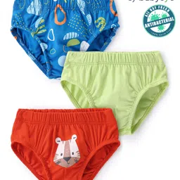 Babyoye 100% Cotton with Anti Bacterial Finish Jungle Print Briefs Pack of 3 - Multicolour-picture-28