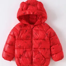 Kookie Kids Full Sleeves Jacket With Bear Print - Red-picture-26