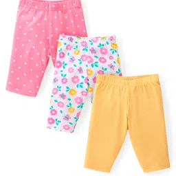 Babyhug Cotton Lycra Knit Three Fourth Leggings with  Floral & Polka Dots Print Pack of 3 - Yellow White & Pink-picture-13