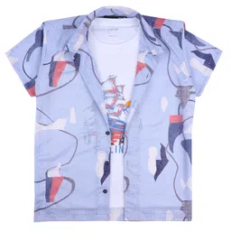 cavio CAVIOCotton Half Sleeves Abstract Printed Shirt With Tee - Sky Blue-picture-19