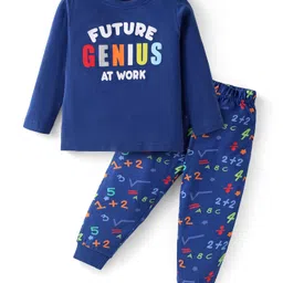 Babyhug Cotton Knit Full Sleeves Text Printed Night Suit - Blue-picture-23