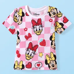 Babyhug Disney Single Jersey Knit Half Sleeves T-Shirt With Minnie & Friends - Pink & White-picture-31