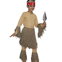 Kaku Fancy Dresses Full Sleeves African Tribal Costume Set - Beige-image-71