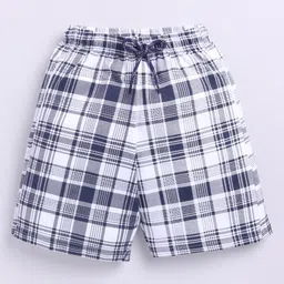 Kidcity Soft Cotton Loopknit Checked Shorts - White-image-59