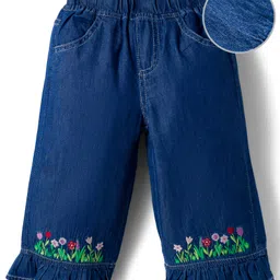 Mark & Mia Cotton Full Length Flared Denim Jeans with Floral Embroidery - Blue-picture-18