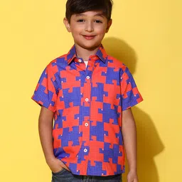 Tales & Stories Viscose Woven Half Sleeves Jigsaw Puzzle Printed Shirt - Multi Colour-picture-22