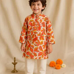Tales & Stories Cotton Woven Full Sleeves Leaves & Birds Printed Kurta Pyjama Set - Multi Colour-picture-20