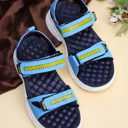 TRASE Abstract Designed Velcro Closure Open Toe Sandals - Blue & Yellow-picture-10