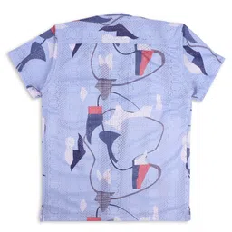 cavio CAVIOCotton Half Sleeves Abstract Printed Shirt With Tee - Sky Blue image 3