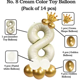 decor mantra Decormantra 8 Eight 32 Inch Number Foil Balloon For 8th Birthday Decoration Kit Items -Pack of 14-Cream image 2