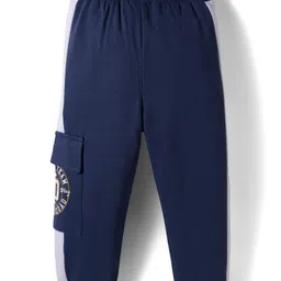 Babyhug French Terry Knit Full Length Lounge Pant with Badge & Pocket - Navy Blue image 2