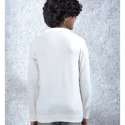 CRIMSOUNE CLUB Viscose Woven Full Sleeves Alphabets Designed Sweater - Off White image 3