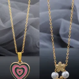 Birado Jewellery Set Of 2 Stainless Steel Gold-Plated Beaded Minimal Necklace With Chain-image-52