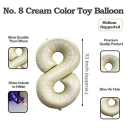 decor mantra Decormantra 8 Eight 32 Inch Number Foil Balloon For 8th Birthday Decoration Kit Items -Pack of 14-Cream image 3