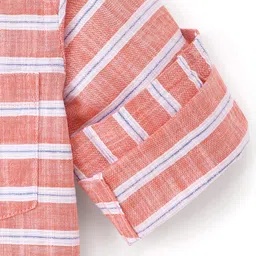 Babyhug 100% Cotton Woven Full Sleeves Striped Shirt with Pocket - Orange image 4