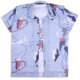 cavio CAVIOCotton Half Sleeves Abstract Printed Shirt With Tee - Sky Blue image 5