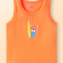 Babyhug 100 % Cotton Knit Sleeveless Striped & Animal Printed Vests Pack of 3 - Coral & White image 4