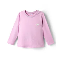 kookie kids india Kookie Kids Interlock Knit Full Sleeves T-Shirts with Bow Print Pack of 2 - Peach & Lavender image 4
