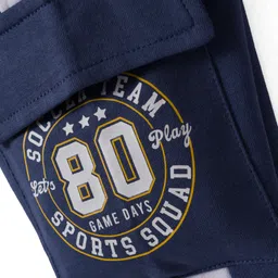 Babyhug French Terry Knit Full Length Lounge Pant with Badge & Pocket - Navy Blue image 4