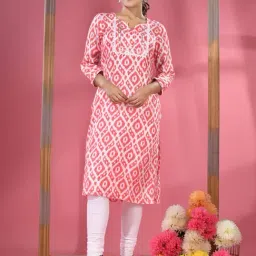 CHARUKRITI Red & White Cotton Printed Straight Kurta-picture-38