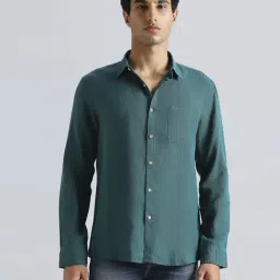Pepe Jeans Dark Green Linen Regular Fit Texture Shirt-image-21