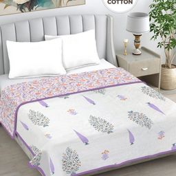 Myntra Elegant Homes White & Purple Floral AC Room 233 GSM Double Bed Dohar-picture-40
