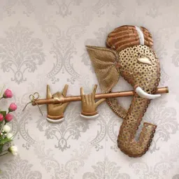 eCraftIndia Handcrafted Golden Bansuri Ganesha Decorative Iron Wall Hanging-image-14