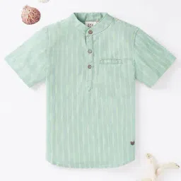 Ed-a-Mamma Kids Light Green Ikkat Printed Shirt-image-24