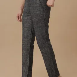 Linen Club Grey Linen Slim Fit Texture Trousers image 3