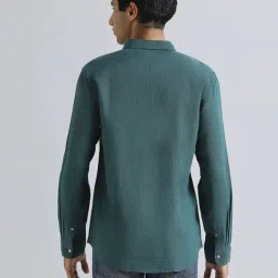 Pepe Jeans Dark Green Linen Regular Fit Texture Shirt image 2