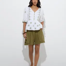 LOV by Westside White Embroidered Peplum Top image 3