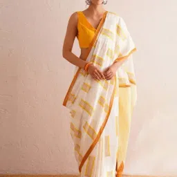 Jaypore Beige Printeded Block Printed Saree image 4