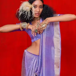 Saree Mall Purple Viscose Embellished Saree with Blouse Piece image 3